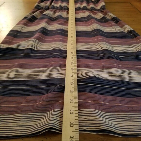 Soo Yung Lee RARE Vintage Silk Dress Striped Sz 8 Hong Kong Blue Brown Sundress - Picture 14 of 15